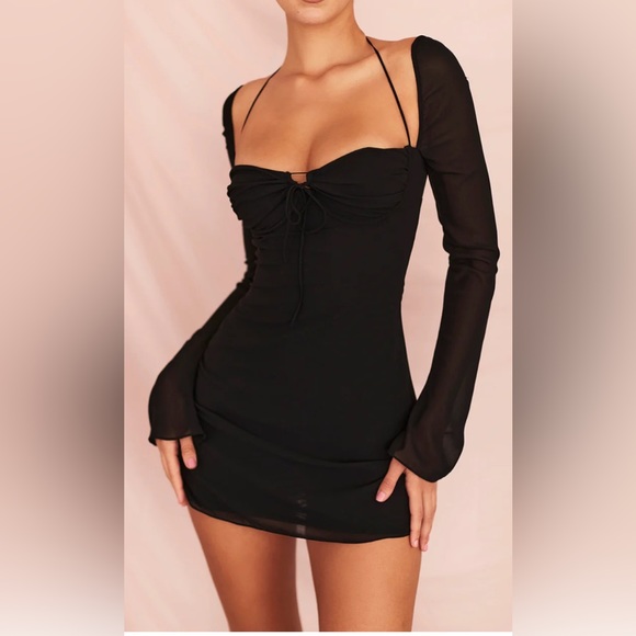 HOUSE OF CB 'BabyDoll' Black Chiffon Halter Mini Dress NWOT - Picture 7 of 15